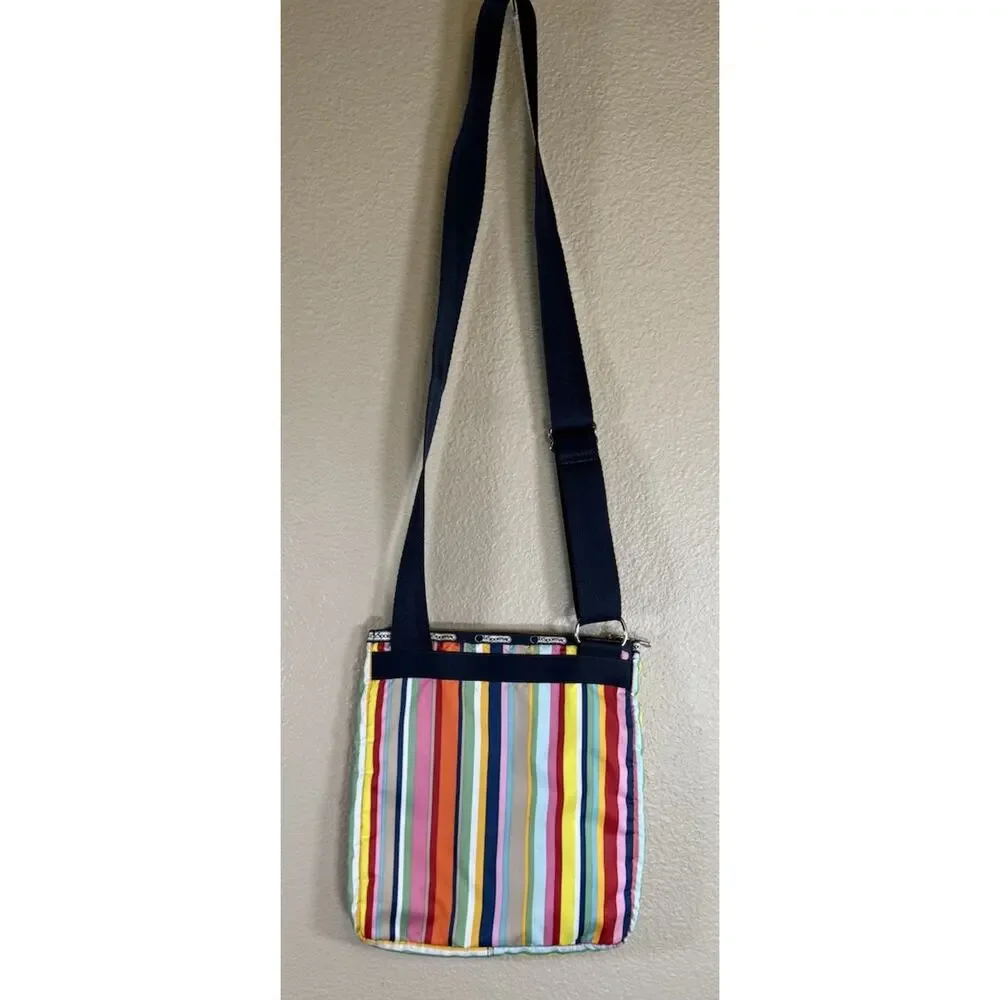 LeSportSac 3 Zip Crossbody Messenger Shoulder Bag Bright Rainbow Stripe